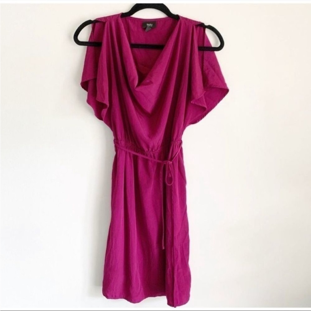 Mossimo Magenta Cowl Draped Neck Elastic Waist Flutter Sleeve Mini Dress XS